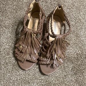 Comfortview Brown Fringe Sandals with Ankle Strap